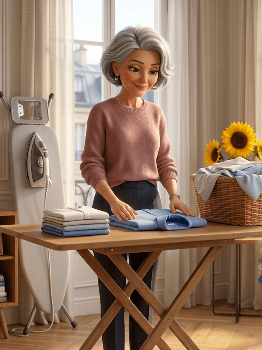 Une prestataire EaseUp repasse du linge